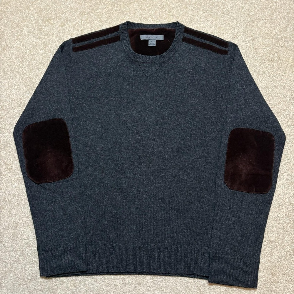 John Varvatos Collection Sweater Mens MED Gray Wool Cashmere Silk Elbow Patches